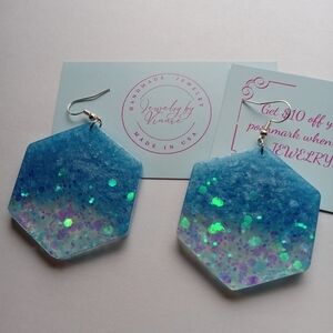 Hand Crafted Oceanic Hexagon Earrings